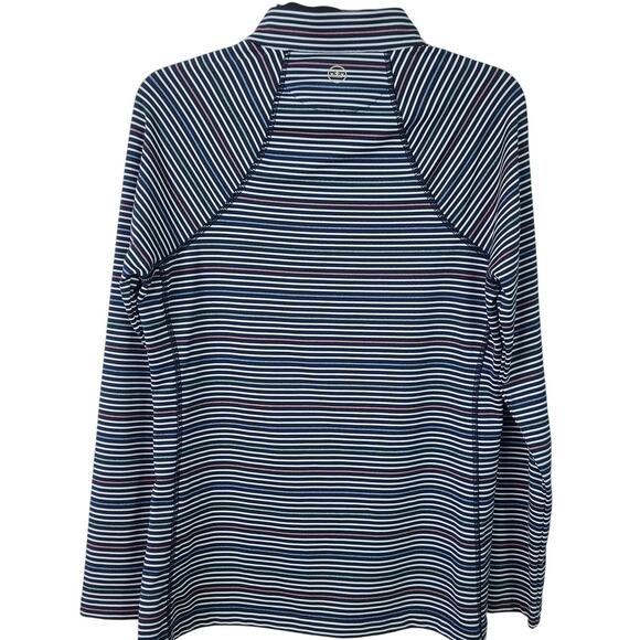 Peter Millar Blue Pink Cream Metallic Stripe 1/4 Zip Pull Over Sun Shirt Medium - Picture 2 of 4